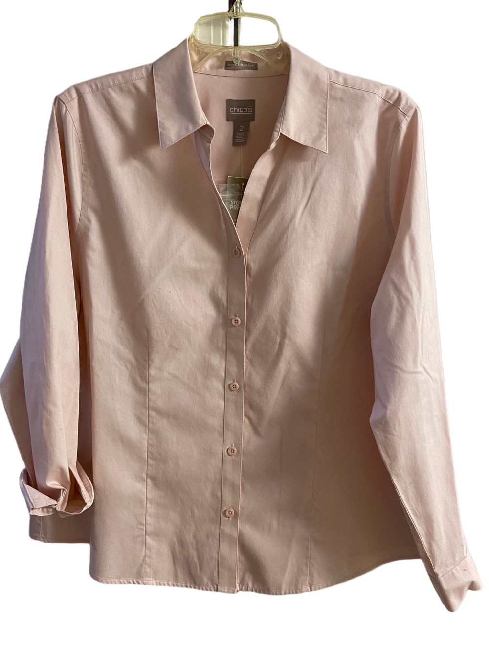 Chico's Light Pink Long Sleeve Button Down No Iron Stretch Shirt Large NWT